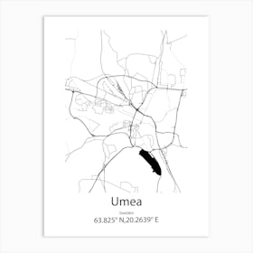 Umea,Sweden Minimalist Map Art Print