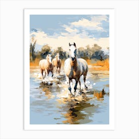 Horses Painting In Camargue, France 3 Art Print