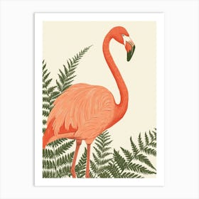 Jamess Flamingo And Ferns Minimalist Illustration 2 Art Print