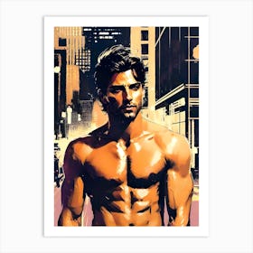 Shirtless Man In City Art Print