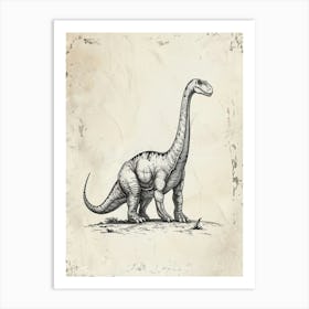 Camarasaurus Dinosaur Black Ink Illustration 1 Art Print