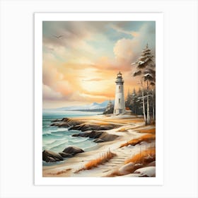 Lighthouse At Sunset 1 Art Print