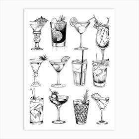 Cocktail Black & White Diagram Inspired Art Print