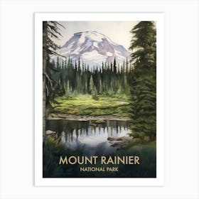 Mount Rainier National Park Watercolour Vintage Travel Poster 1 Art Print