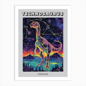 Cyber Celestial Neon Dinosaur 2 Poster Art Print