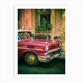 Parked Red Classic Car Cuba Art Print