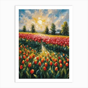 Tulips in the Meadow ~ Spring Summer Oil Painting Vibrant Countryside Summer Landscape Feature Wall Decor - Botanical Beautiful Art Print