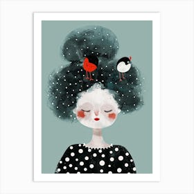 Little Girl With Birds On Her Head Art Print