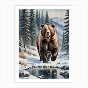 Wild Grizzly Bear in The Mountains Art Print