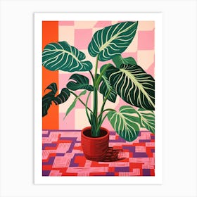 Pink And Red Plant Illustration Calathea 4 Art Print