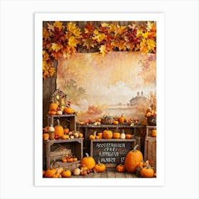 Autumnal Festival Scene Acorn Embraced By Falling Leaves Pumpkins Nestled Among Harvested Vegetabl (4) Art Print