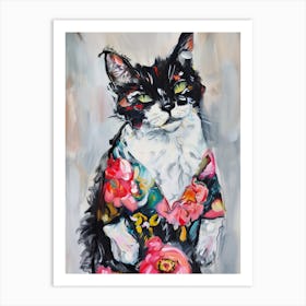 Animal Party: Crumpled Cute Critters with Cocktails and Cigars Kimono Cat Art Print