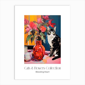 Cats & Flowers Collection Bleeding Heart Flower Vase And A Cat, A Painting In The Style Of Matisse 3 Art Print