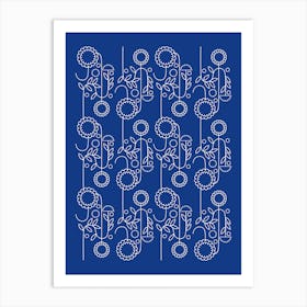 Floral Pattern Blue Background Art Print