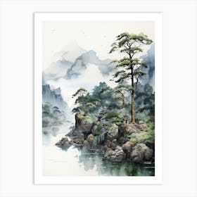 Chugoku Mountains In Multiple Prefectures, Japanese Brush Painting, Ukiyo E, Minimal 3 Art Print