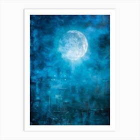 Abstract Grunge Pattern Backlit By A Luminous Moon Cutting Through A Foggy Night Sky Texture Palpa (4) Art Print