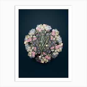 Vintage Ferraria Flower Wreath on Teal Blue n.1155 Art Print