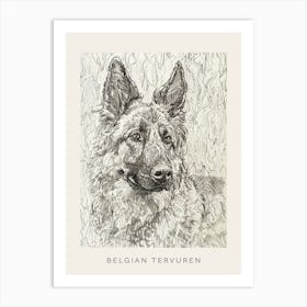 Belgian Tervuren Dog Line Sketch 4 Poster Art Print
