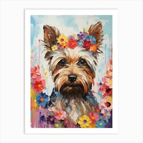 Yorkshire Terrier Portrait With A Flower Crown, Matisse Painting Style 4 Art Print