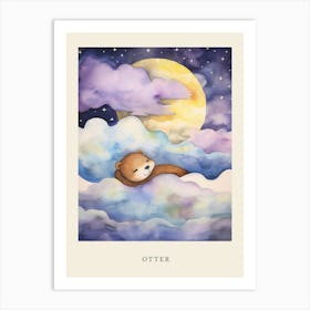 Baby Otter Sleeping In The Clouds Nursery Poster Art Print