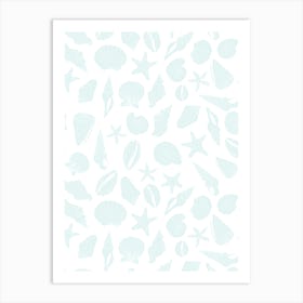 Scattered Seashell Shapes Light Blue on White Art Print