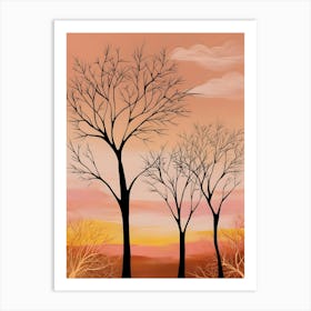 Bare Trees At Sunset Art Print