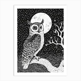 An Owl Perched Silently In The Moonlit Night Art Print