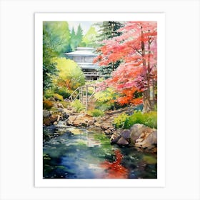 Portland Japanese Garden Usa Watercolour 1 Art Print