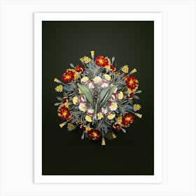 Vintage Peliosanthes Teta Flower Wreath on Olive Green n.1041 Art Print