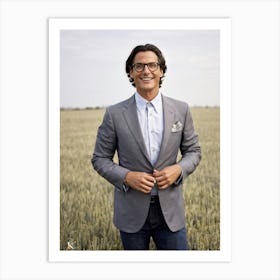 Businessman Smartly Dressed In A Grey Suit With Crisp Button Down Shirt And Jeans Stands Confident (3) Art Print