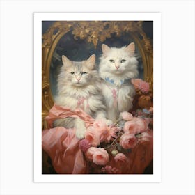 Two Medieval White Cats Pink Blush 1 Art Print