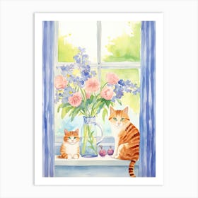 Cat With Lilly Of The Valley Flowers Watercolor Mothers Day Valentines 3 Art Print