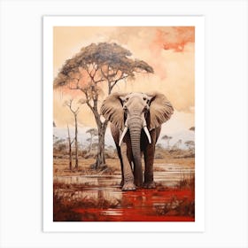 African Elephant In The Savannah Traditional Painting 3 Art Print
