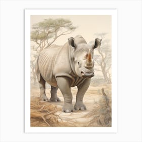 Rhino In The Savannah Landscape 1 Art Print