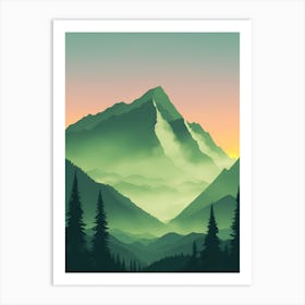 Misty Mountains Vertical Composition In Green Tone 121 Art Print