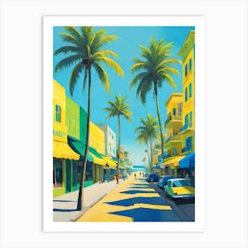 Yellow Avenue With Palm Trees Art Print