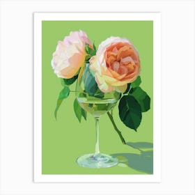 English Roses Painting Rose In A Wine Glass 3 Art Print