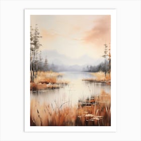 Lake In The Woods In Autumn, Painting 67 Art Print