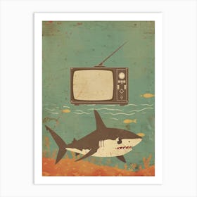 Shark & A Tv Muted Pastels 2 Art Print