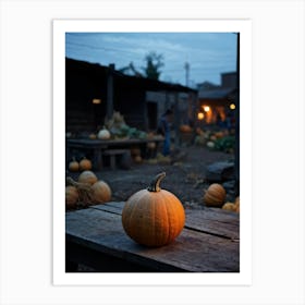 A Gourd Carefully Resting On A Weathered Wooden Table Settingfootprint In The Cement Market Under (3) Art Print