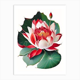 Red Lotus Decoupage 5 Art Print
