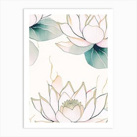 Lotus Flower Repeat Pattern Minimal Watercolour 1 Art Print