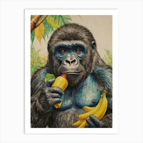 Gorilla Eating Bananas Art Print