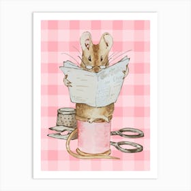 Mouse Reading A Book - Cottage core Art Print