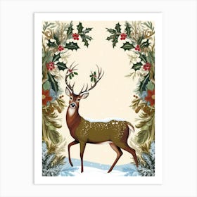 Deer With Holly Style William Morris 1 Art Print