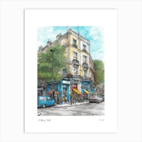 Notting Hill London Pencil Sketch 2 Watercolour Travel Poster Art Print