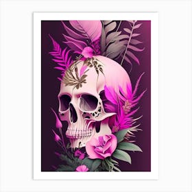 Skull With Abstract Elements 3 Pink Botanical Art Print