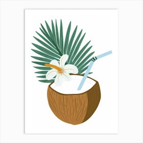 Coconut With A Straw 1 Art Print