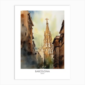 Barcelona Watercolour Travel Poster 2 Art Print