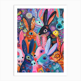 Kitsch Colourful Bunnies 3 Art Print